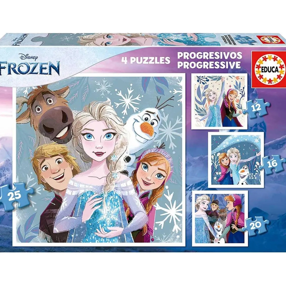 Frozen - Set de puzzles infantiles progresivos con imágenes de Frozen, 12 a 25 piezas ㅤ*EDUCA BORRAS New