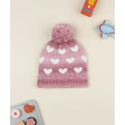 Outlet Gorro rosa de niña en tricot con corazones Calzado Y Accesorios·Accesorios Y Complementos