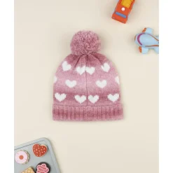 Outlet Gorro rosa de niña en tricot con corazones Calzado Y Accesorios·Accesorios Y Complementos