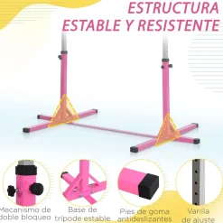 - Barra de gimnasia con altura ajustable Rosa*Homcom Sale