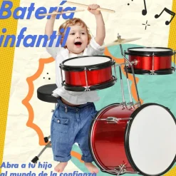 New Homcom - Batería con taburete Rojo Música|Electrónicos
