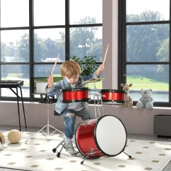 New Homcom - Batería con taburete Rojo Música|Electrónicos