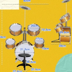 Homcom - Batería infantil 6 piezas con taburete Dorado*AIYAPLAY Outlet