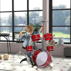 Outlet Homcom - Batería infantil 6 piezas con taburete Rojo Música|Electrónicos