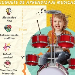 Outlet Homcom - Batería infantil 6 piezas con taburete Rojo Música|Electrónicos