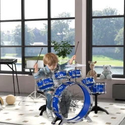 Homcom - Batería infantil 7 piezas con taburete Azul*AIYAPLAY Discount