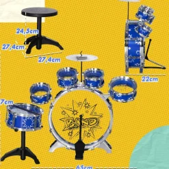 Homcom - Batería infantil 7 piezas con taburete Azul*AIYAPLAY Discount