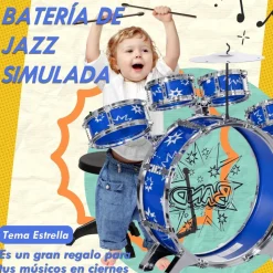 Homcom - Batería infantil 7 piezas con taburete Azul*AIYAPLAY Discount