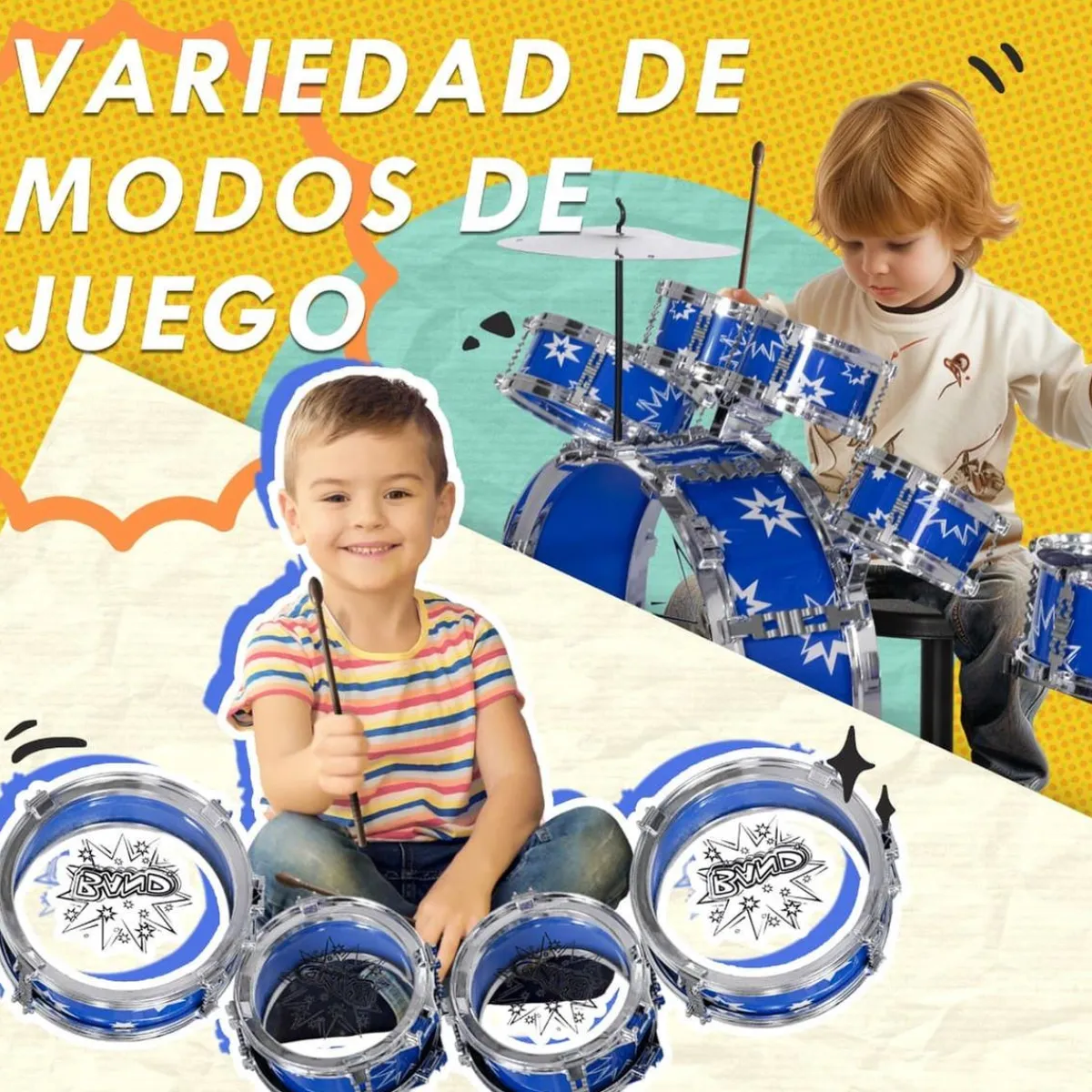 Homcom - Batería infantil 7 piezas con taburete Azul*AIYAPLAY Discount