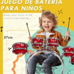 Homcom - Batería infantil 7 piezas con taburete Rojo*AIYAPLAY New