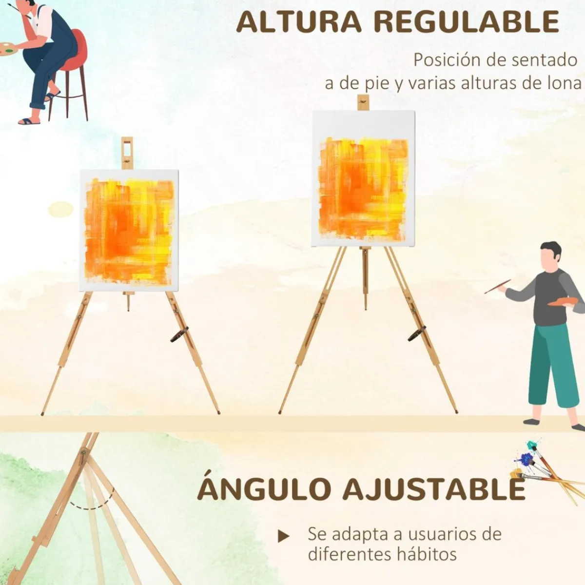 Homcom - Caballete de pintura plegable de madera Arte Y Manualidades