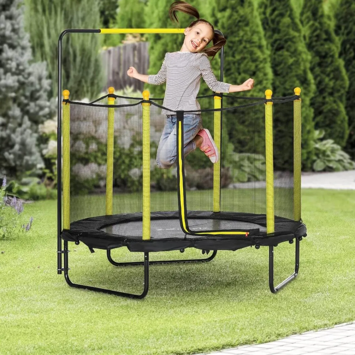 Hot - Cama elástica con red de seguridad Ø110 cm negro Camas Elásticas