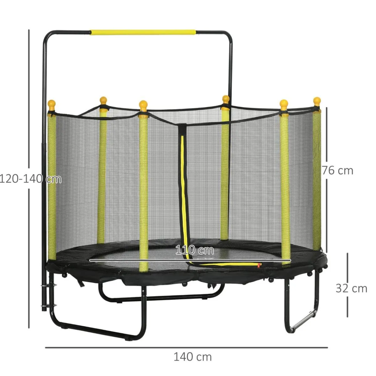 Hot - Cama elástica con red de seguridad Ø110 cm negro Camas Elásticas