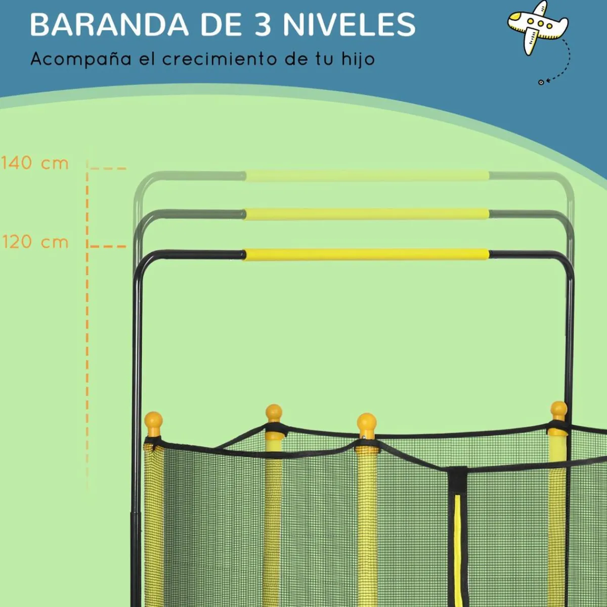 Hot - Cama elástica con red de seguridad Ø110 cm negro Camas Elásticas