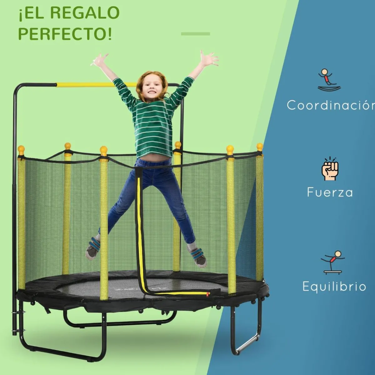 Hot - Cama elástica con red de seguridad Ø110 cm negro Camas Elásticas