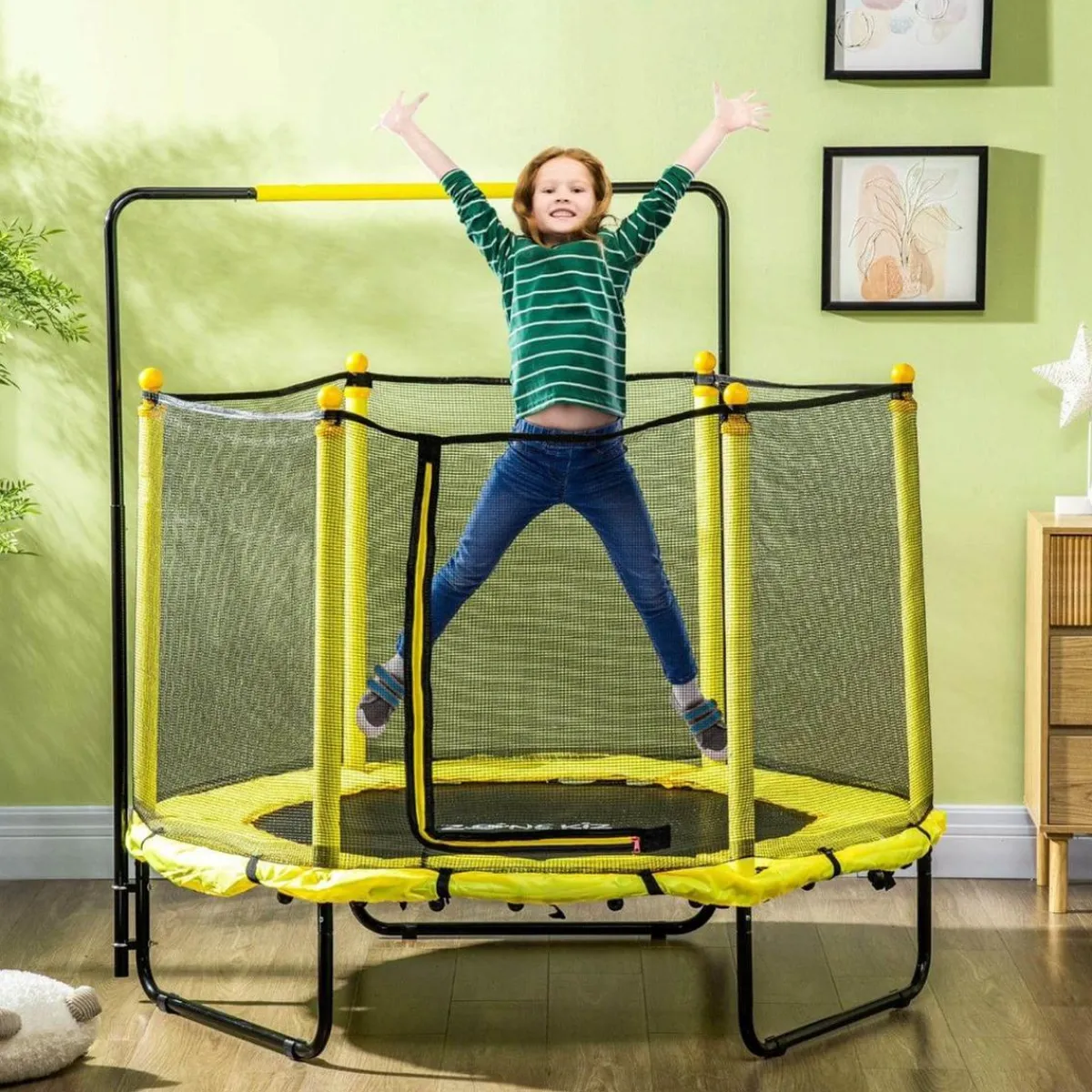 - Cama elástica con red de seguridad Ø110 cm amarillo*Homcom Best