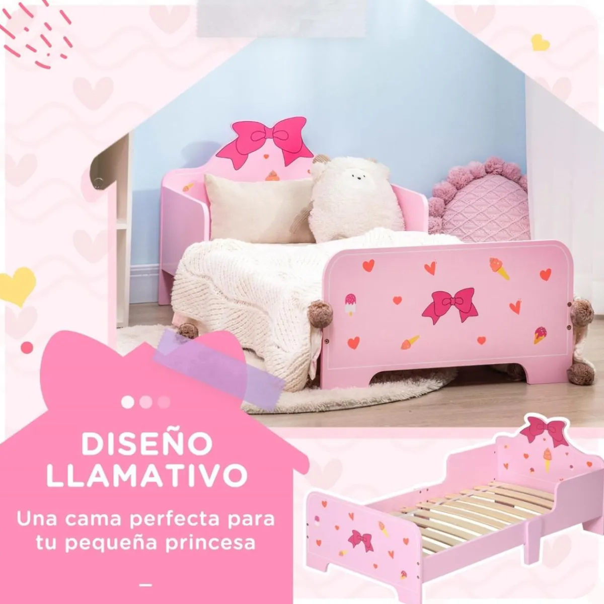 - Cama infantil corazones Rosa*Homcom Best