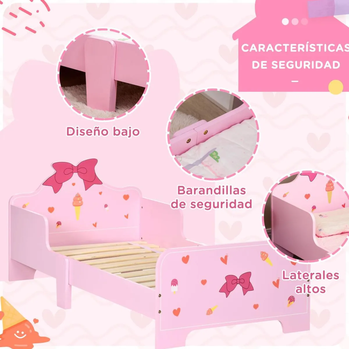 - Cama infantil corazones Rosa*Homcom Best