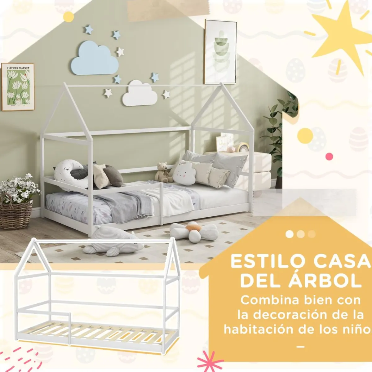 Discount Homcom - Cama infantil en forma de casa Blanco Estilo De Vida