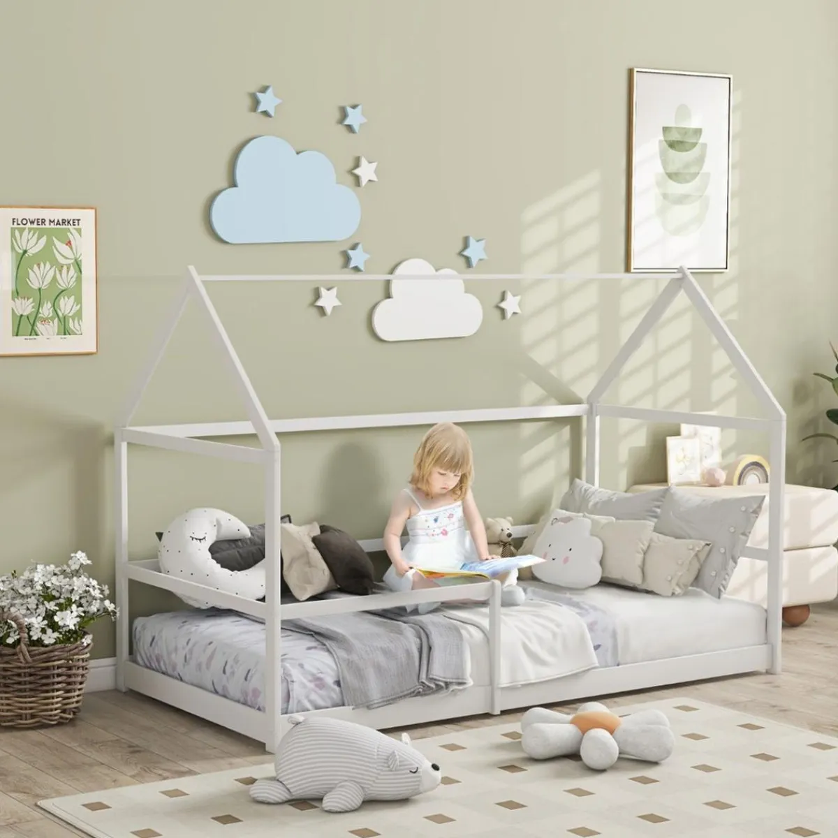 Discount Homcom - Cama infantil en forma de casa Blanco Estilo De Vida