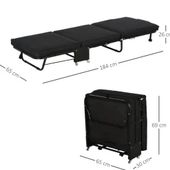 - Cama plegable con cabecera ajustable Negro Estilo De Vida