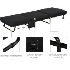 - Cama plegable con cabecera ajustable Negro Estilo De Vida