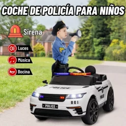 Best Homcom - Coche de policía eléctrico Blanco Vehículos De Batería O A Pedales
