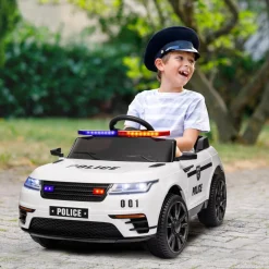 Best Homcom - Coche de policía eléctrico Blanco Vehículos De Batería O A Pedales