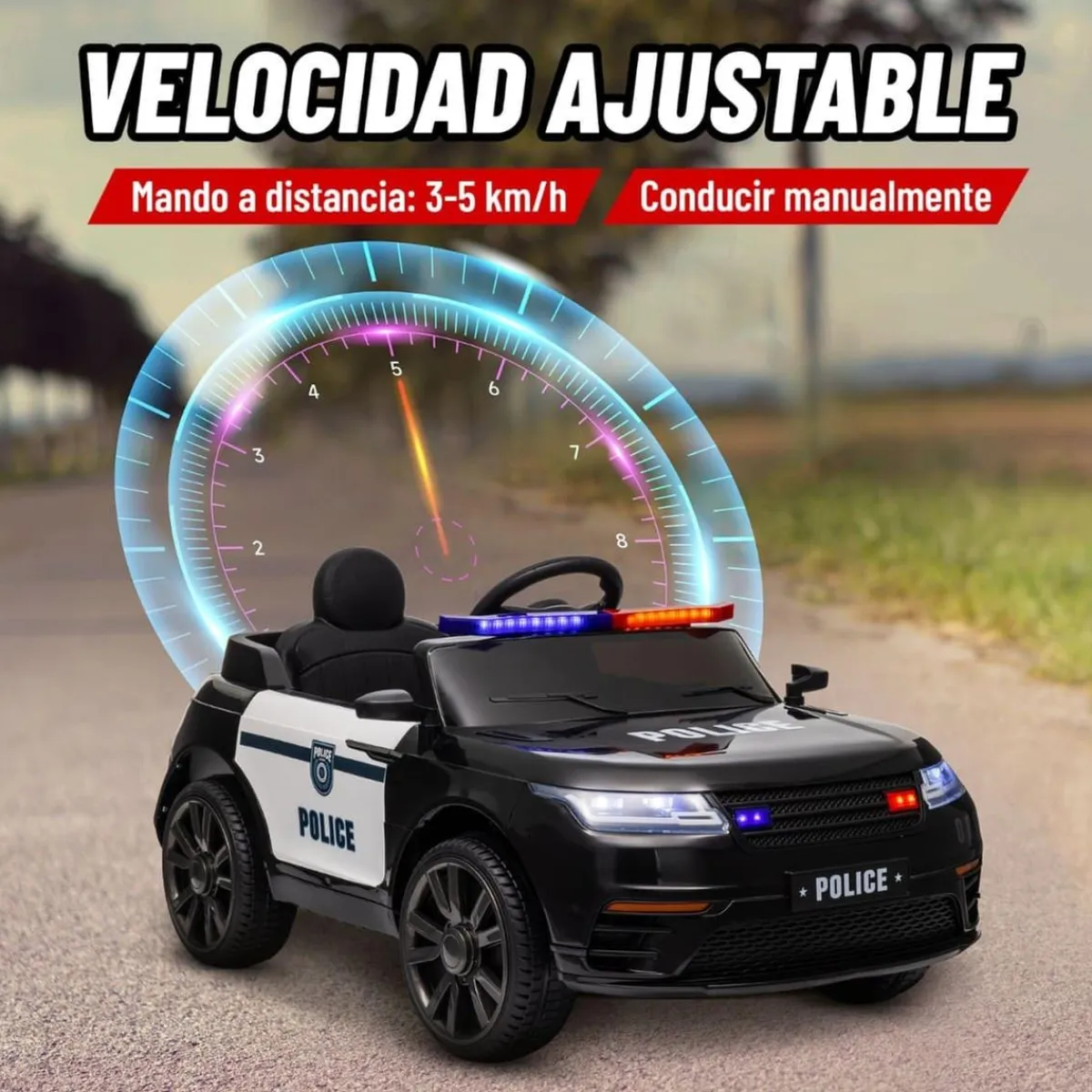 Homcom - Coche de policía eléctrico Negro*AIYAPLAY Clearance