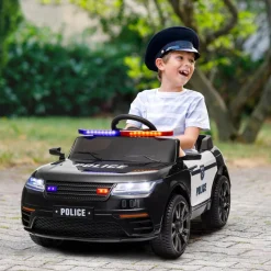 Homcom - Coche de policía eléctrico Negro*AIYAPLAY Clearance