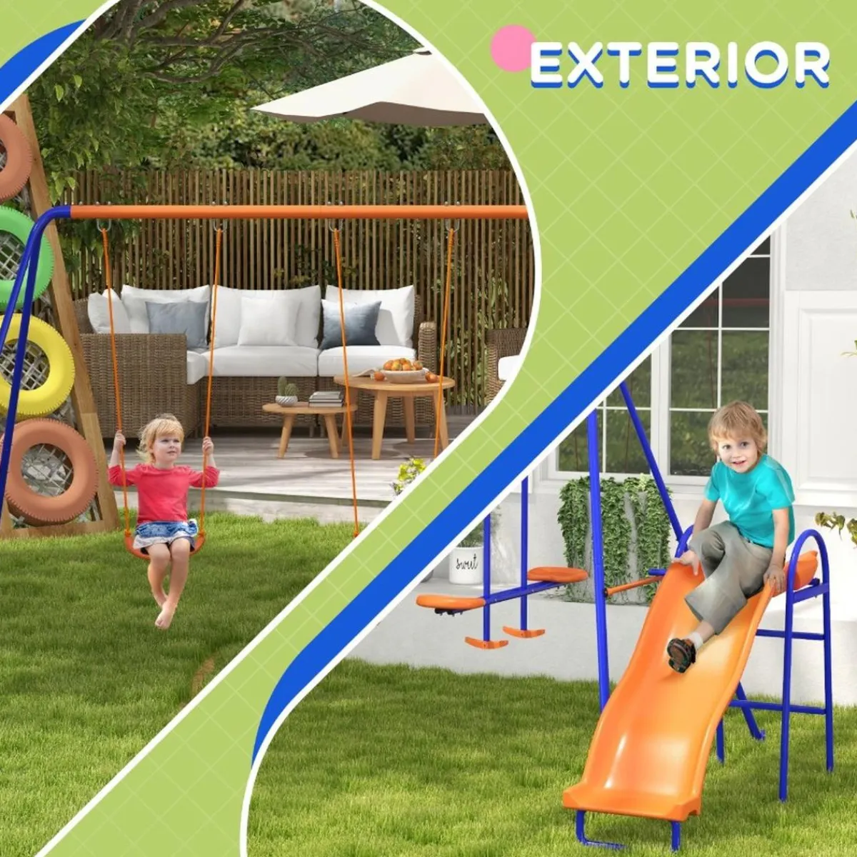 Clearance Homcom - Columpio infantil triple con tobogán Columpios