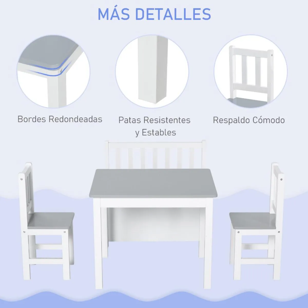 Outlet - Conjunto Infantil Mesa + Banco + 2 sillas madera Estilo De Vida