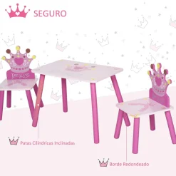 - Conjunto Mesa + 2 Sillas infantiles Madera Princess*Homcom Outlet