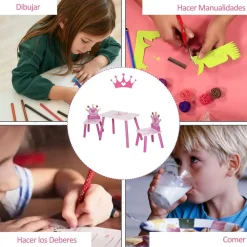 - Conjunto Mesa + 2 Sillas infantiles Madera Princess*Homcom Outlet