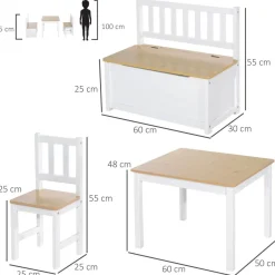 - Conjunto Mesa + Banco + 2 sillas infantiles Madera*Homcom Online