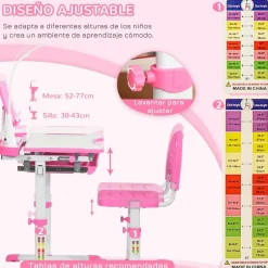 - Conjunto Pupitre reclinable + Silla Rosa*Homcom New