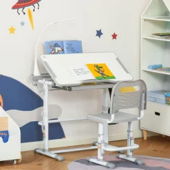 - Conjunto Pupitre reclinable + Silla Gris*Homcom Best