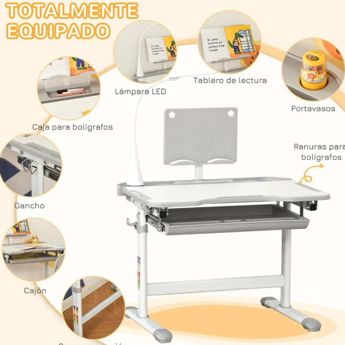 Sale - Conjunto Pupitre reclinable + Silla Gris con lámpara Estilo De Vida