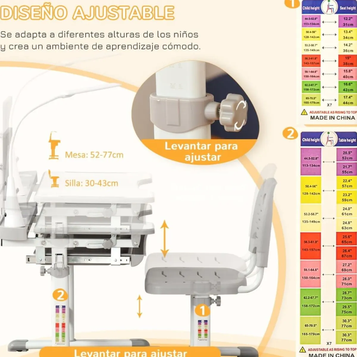 Sale - Conjunto Pupitre reclinable + Silla Gris con lámpara Estilo De Vida