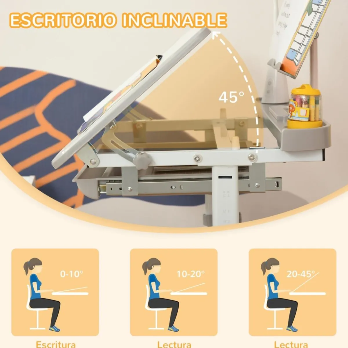 Sale - Conjunto Pupitre reclinable + Silla Gris con lámpara Estilo De Vida