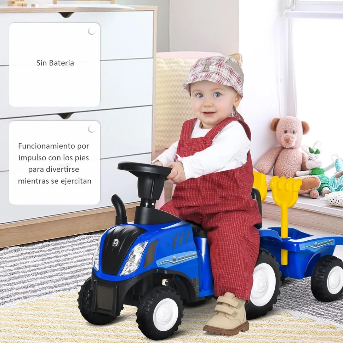 Discount - Correpasillos Tractor con remolque y herramientas Azul Vehículos De Batería O A Pedales