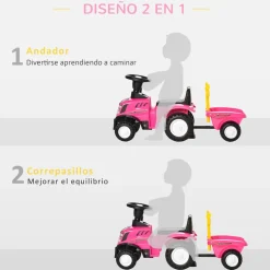 - Correpasillos Tractor con remolque y herramientas Rosa Vehículos De Batería O A Pedales