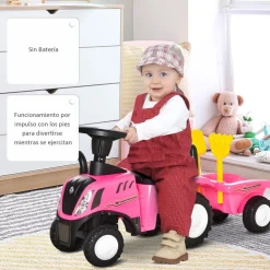 - Correpasillos Tractor con remolque y herramientas Rosa Vehículos De Batería O A Pedales