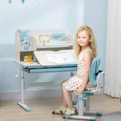 - Escritorio con estante y silla ajustable Azul y Blanco*Homcom Hot