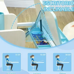 - Escritorio con estante y silla ajustable Blanco y Azul*Homcom Online