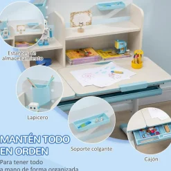 - Escritorio con estante y silla ajustable Blanco y Azul*Homcom Online
