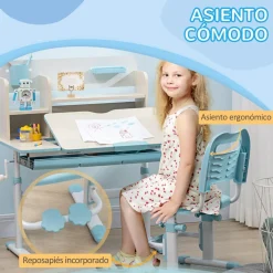 - Escritorio con estante y silla ajustable Blanco y Azul*Homcom Online