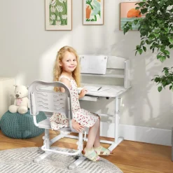 Online - Escritorio y silla ajustable Gris y Blanco Estilo De Vida