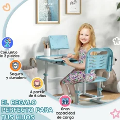 - Escritorio y silla ajustable Azul y Blanco Estilo De Vida