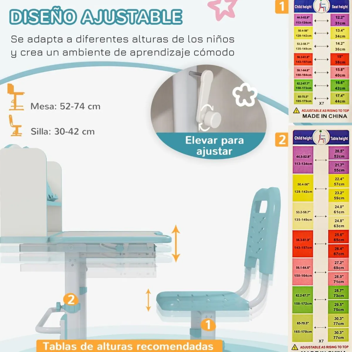 - Escritorio y silla ajustable Azul y Blanco Estilo De Vida